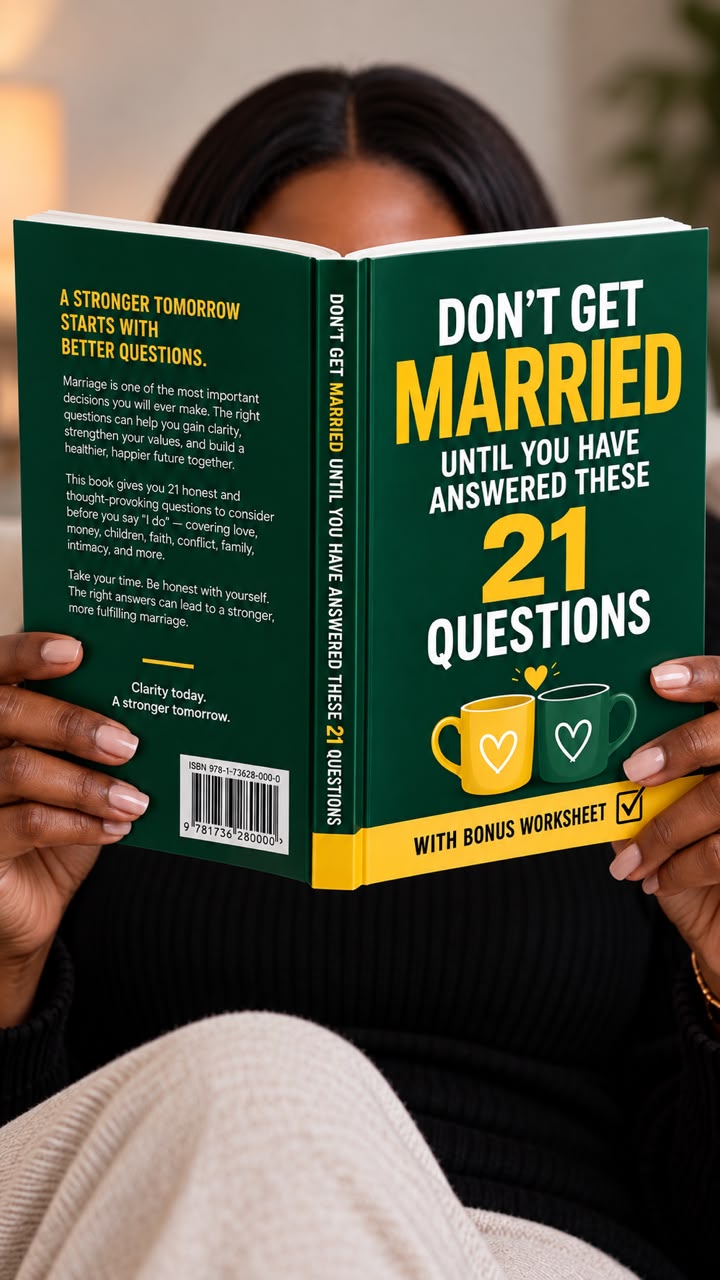 A reader holding the book — Don’t Get Married Until You Have Answered These 21 Questions